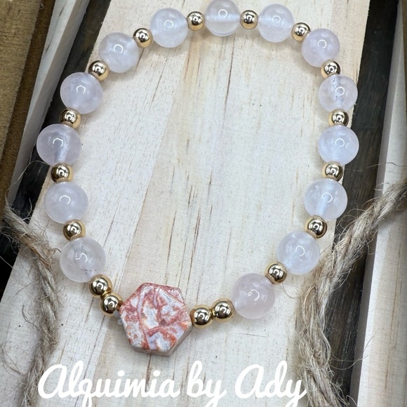 Alquimia Rose Quartz and Gold Beaded Bracelet ocean jasper - Picture 1 of 1